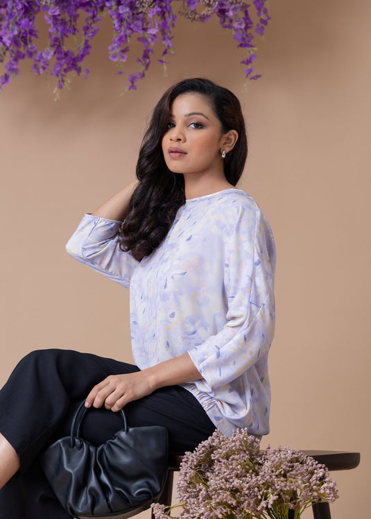 Printed dolman sleeve blouse