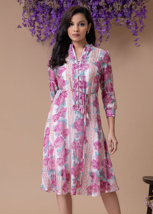 Printed dress with pintuck detail