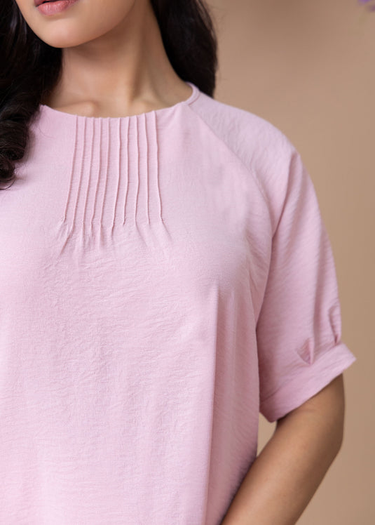 Raglan sleeve blouse with front pintucks