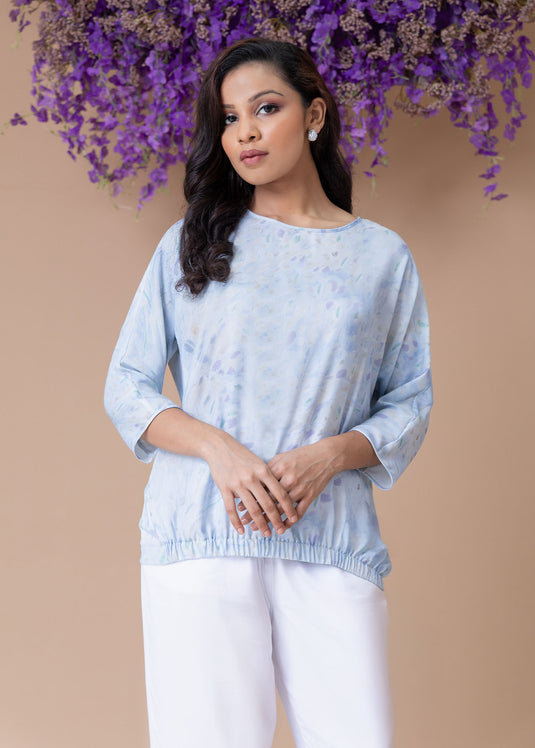 Printed dolman sleeve blouse