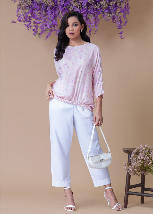 Printed dolman sleeve blouse