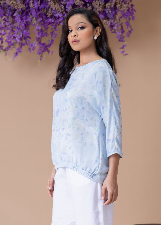 Printed dolman sleeve blouse