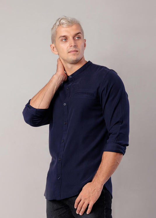 Manderin Collar L/S Shirt with Welt Pkt. (Deep Purple)