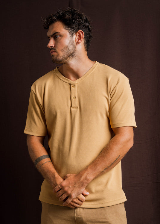 Half Placket Waffle T-Shirt