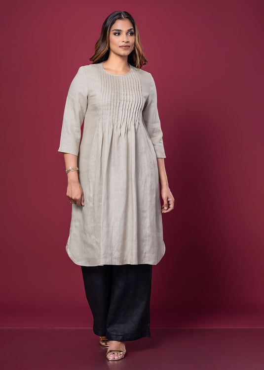 Pintuck Linen Dress