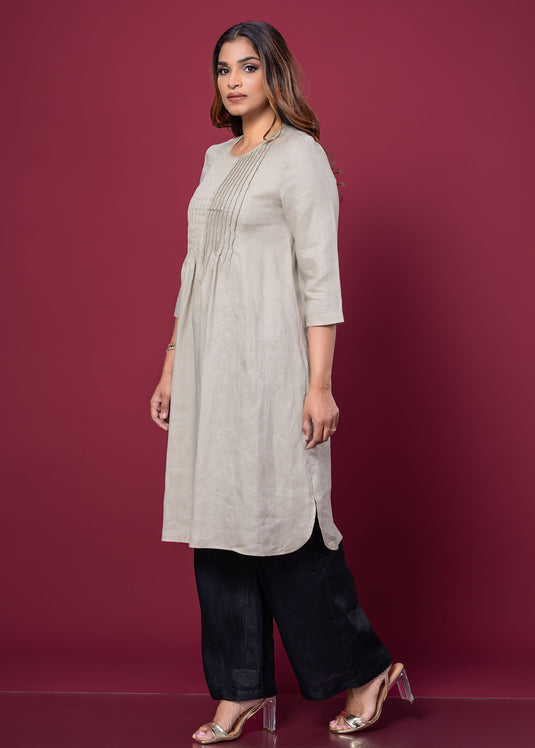 Pintuck Linen Dress