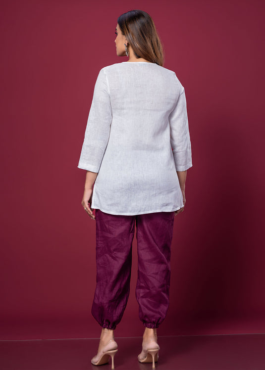 Beaded Linen Blouse With Three Quarter Sleeves