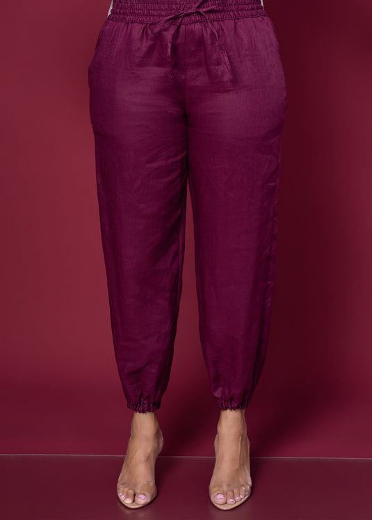 Draw Cord Linen Pant With Elasticated Hem