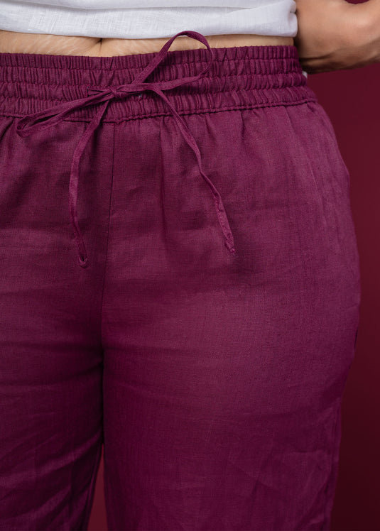 Draw Cord Linen Pant With Elasticated Hem