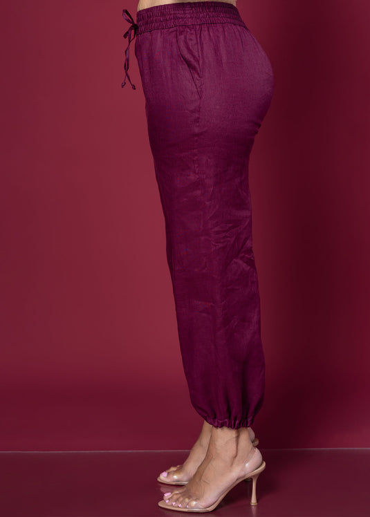 Draw Cord Linen Pant With Elasticated Hem