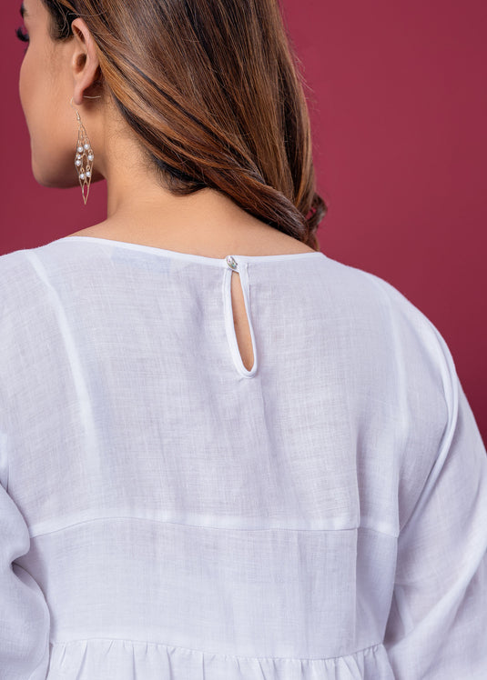 Pintuck Detailed Linen Dress With Side Panels