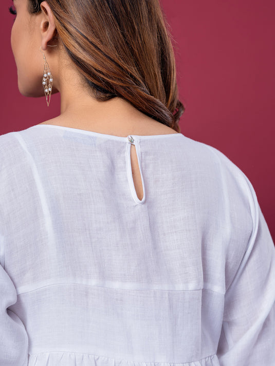 Pintuck Detailed Linen Dress With Side Panels