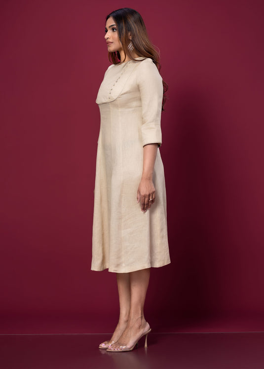 Linen Dress With Side Button Detail