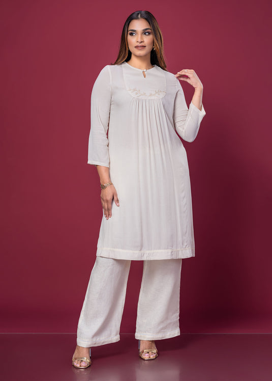 Hand Embroidered Kurtha Top With Bottom Lace