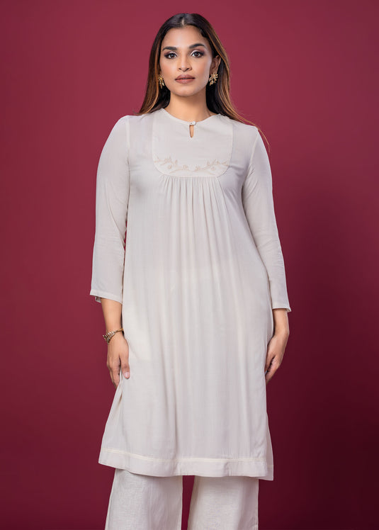 Hand Embroidered Kurtha Top With Bottom Lace