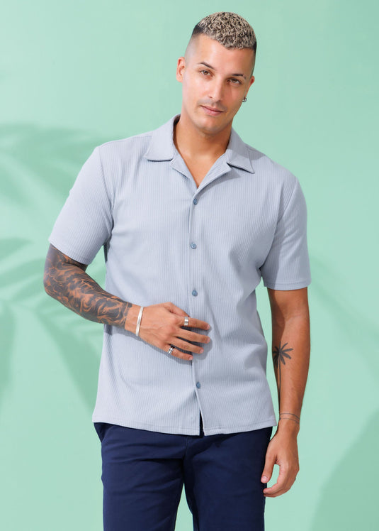 Knitted Cuban Collar S/S Shirt