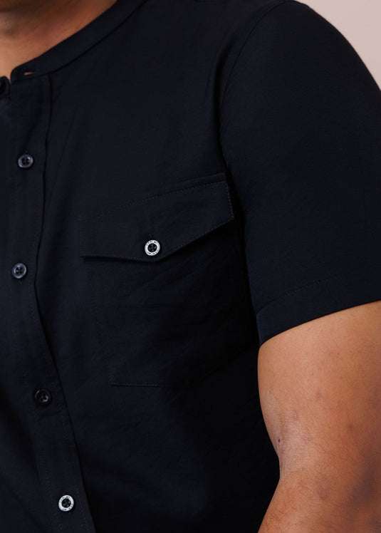 Manderin Collar S/S Shirt  With Flap PKT