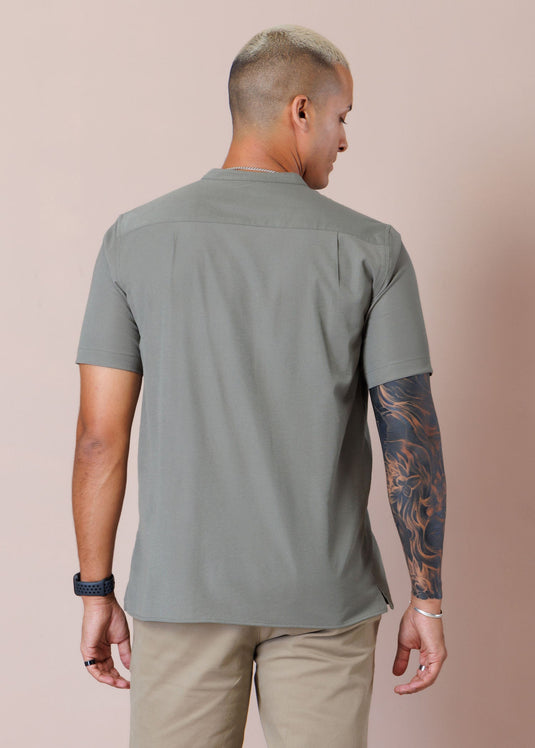 Manderin Collar S/S Shirt  With Flap PKT