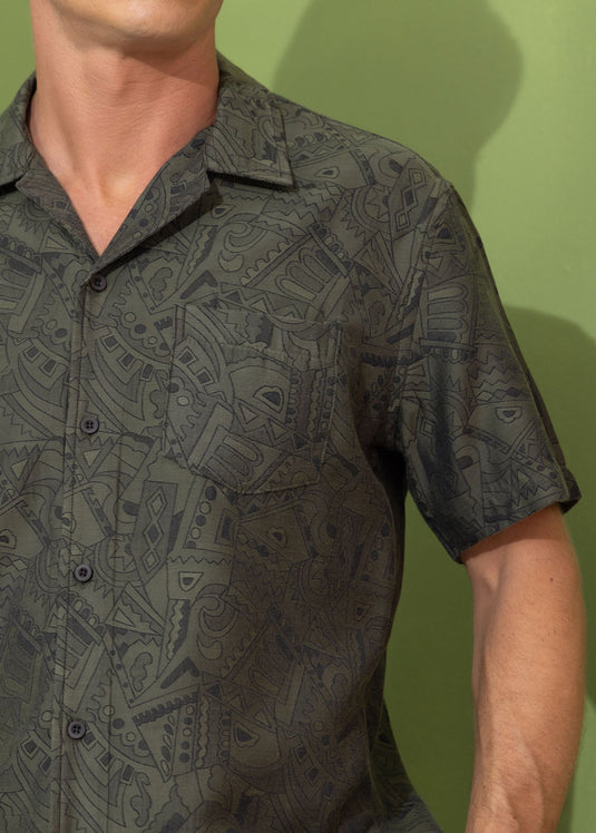 Casual wear printed cuban collar s/s shirt