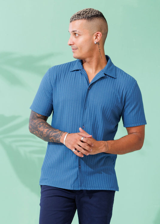 Knitted Cuban Collar S/S Shirt
