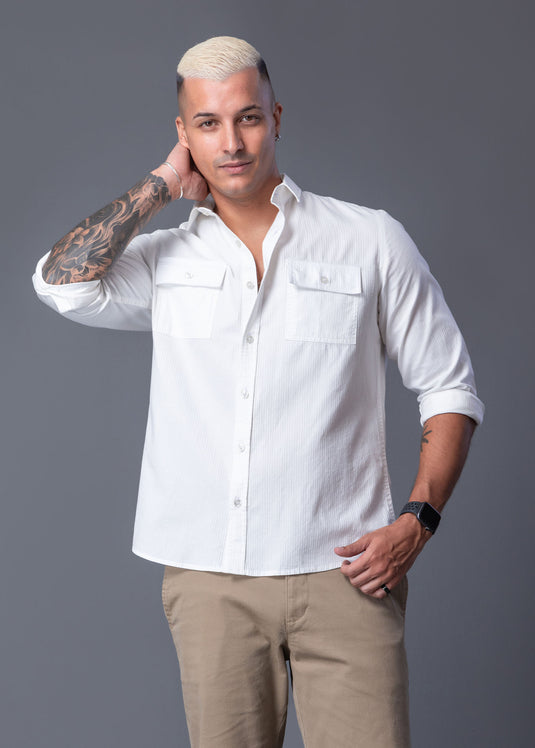 Casual wear Textured Double Pkt L/S Shirt