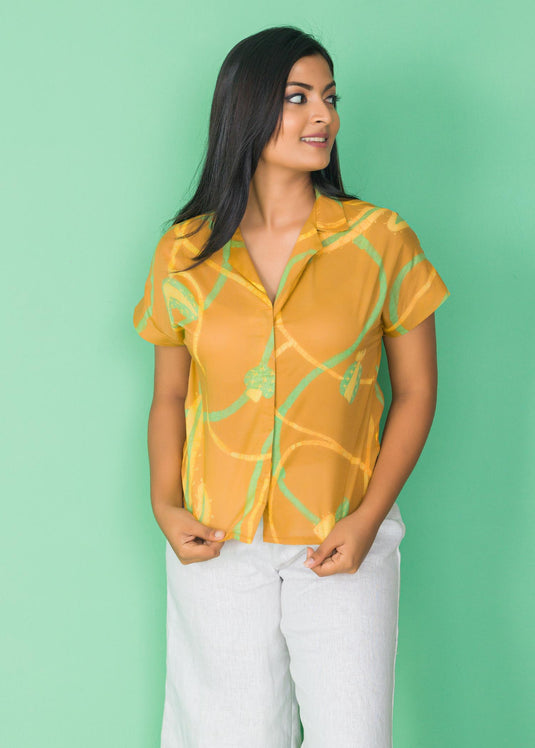 Cactus detaild short sleeved Batik shirt