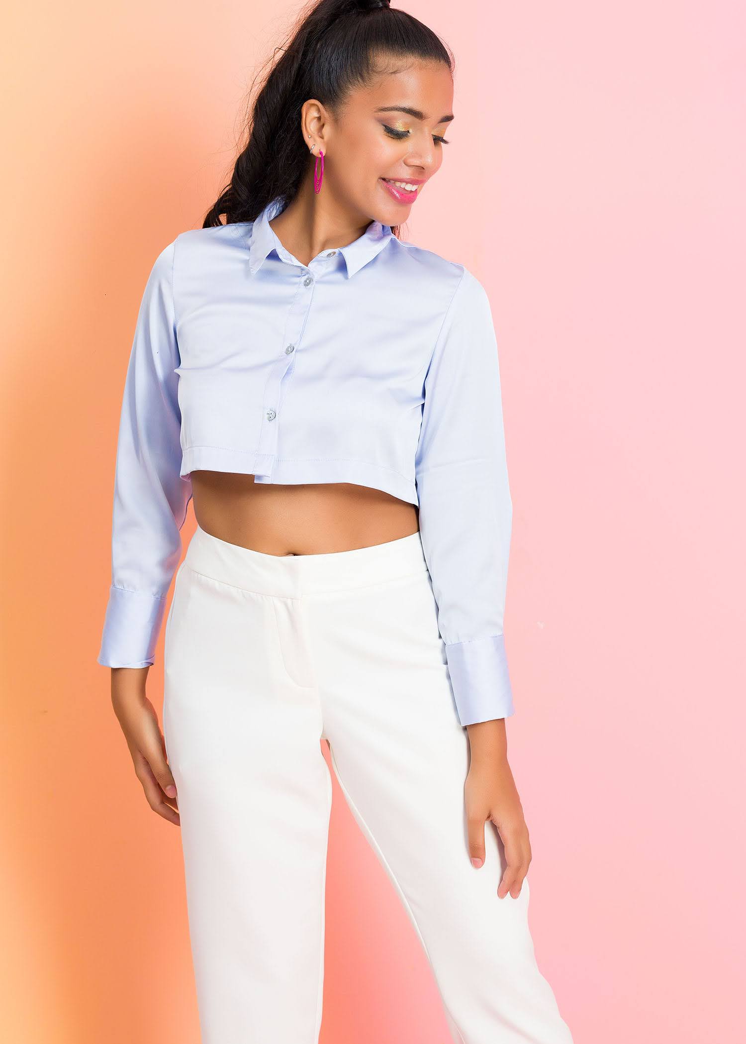 Long sleeve lose fitted crop shirt