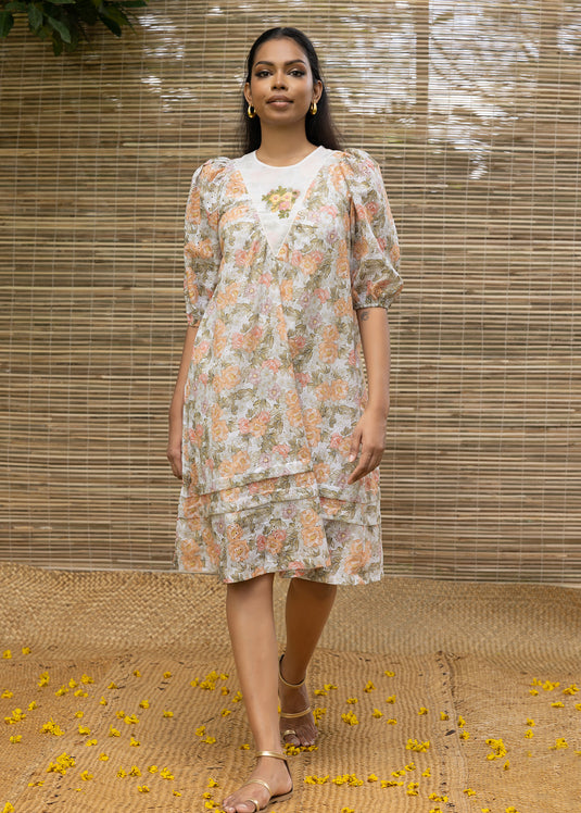 Printed Cotton Dress With Hand Embroidery