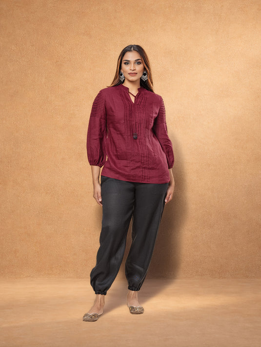 Draw Cord Linen Pant With Elasticated Hem