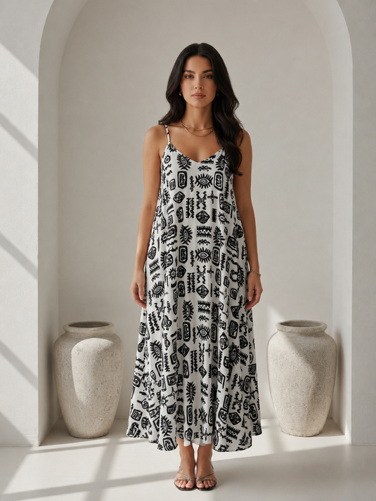 Printed Strappy Maxi Dress