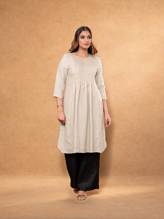 Pintuck Linen Dress