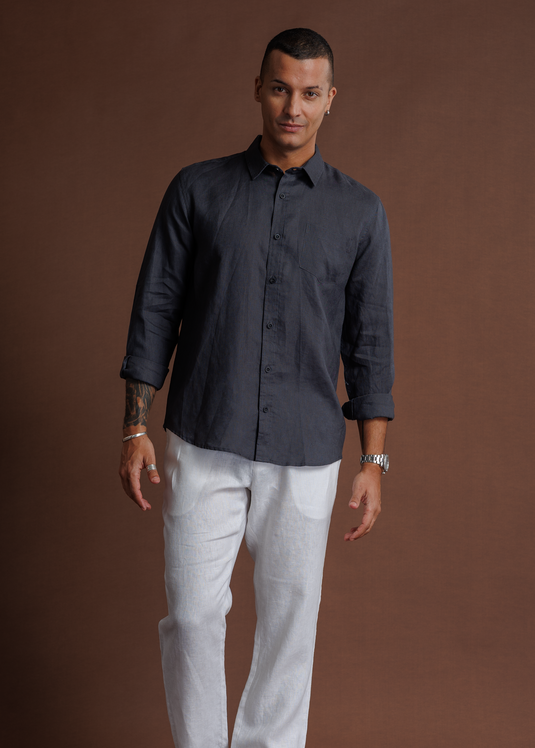 Linen Nemo L/S Shirt - Dark Blue