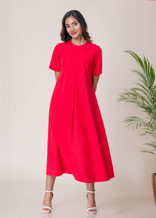 Midi Trapeze Dress With Front Pleat