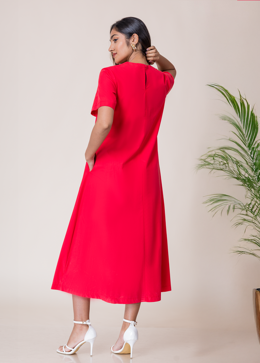 Midi Trapeze Dress With Front Pleat
