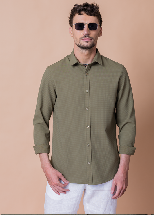 Slim Fit Waffle Long Sleeve Shirt