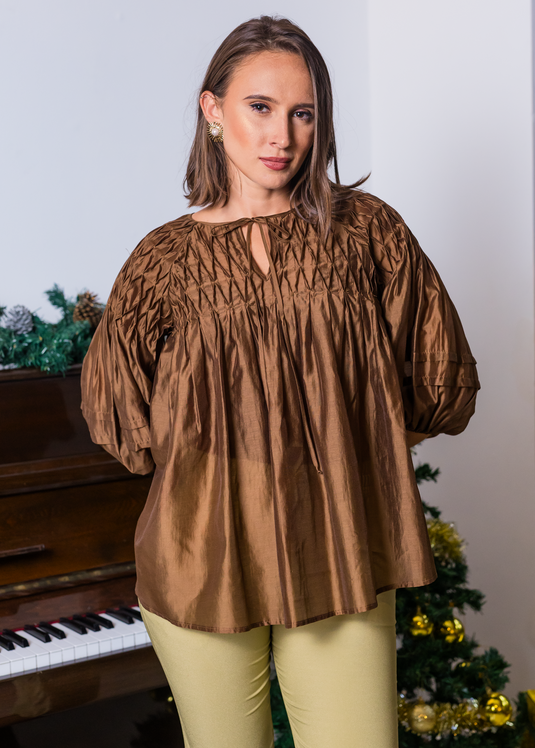 Oversized Blouse With Hand Smocking Detail