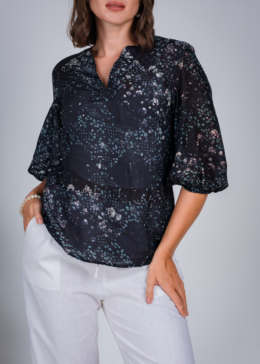 Balloon Sleeve V- Neck  Top