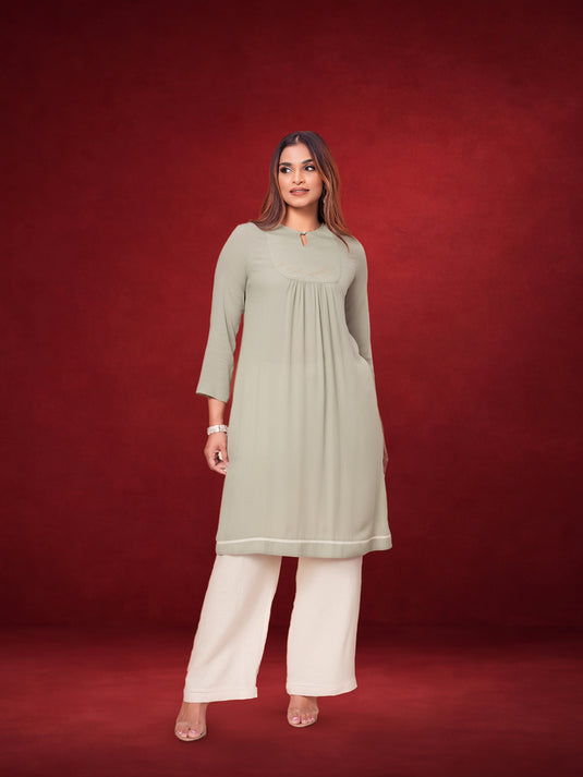 Hand Embroidered Kurtha Top With Bottom Lace