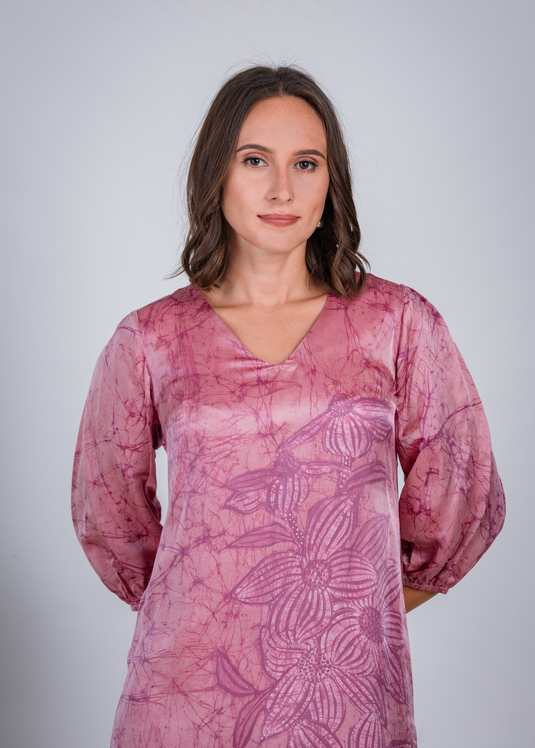 Batik V- Neck Double Slit  Dress