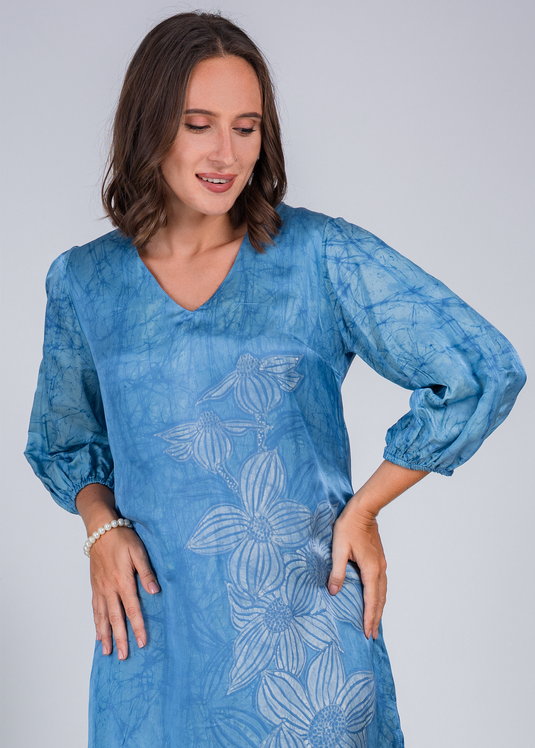 Batik V- Neck Double Slit  Dress