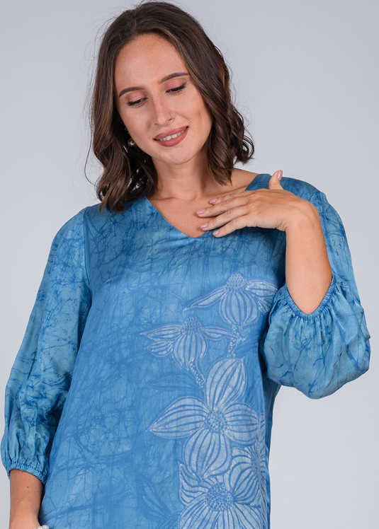 Batik V- Neck Double Slit  Dress