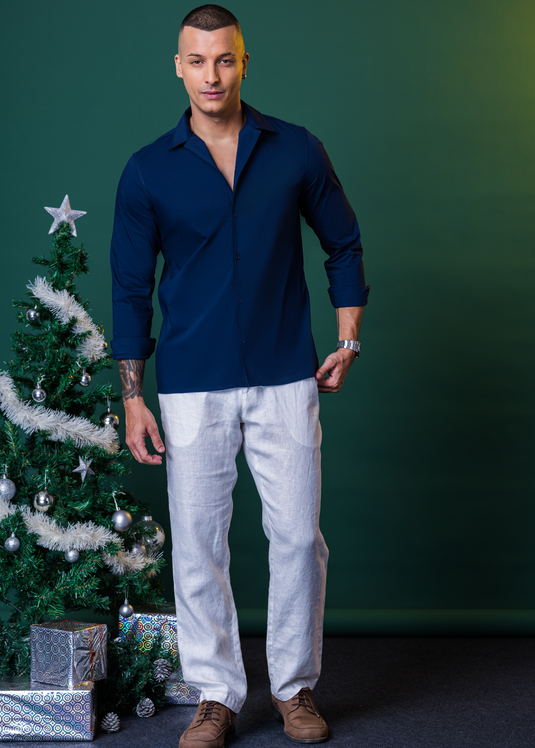 Cuban Collar Party Wear L/S Shirt