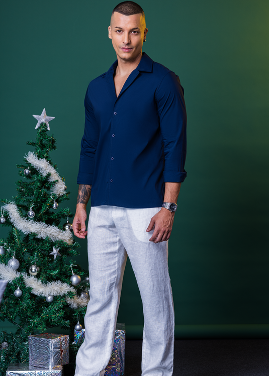 Cuban Collar Party Wear L/S Shirt