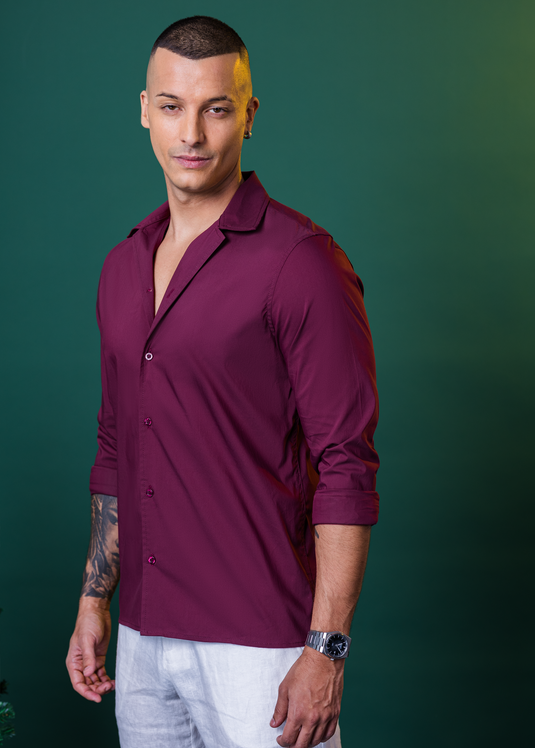 Cuban Collar Party Wear L/S Shirt