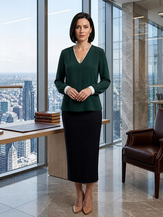 V neck blouse with contrast detail