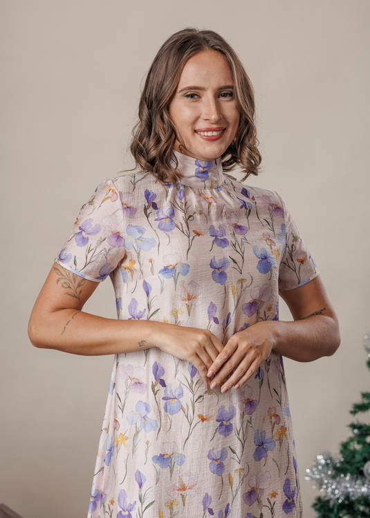 High neck printed maxi dress