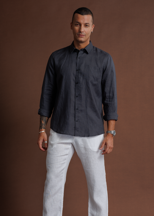 Linen Nemo L/S Shirt - Dark Blue