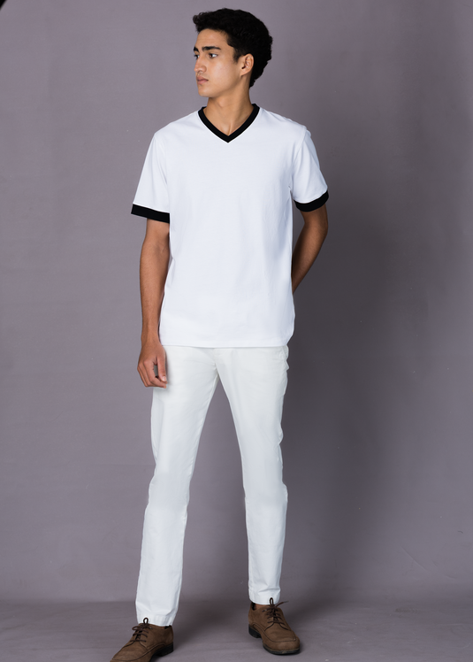 Black ribbed collar T shirt