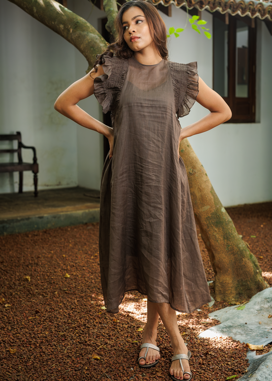 Smoking Detailed Sleeveless Ramie Dress