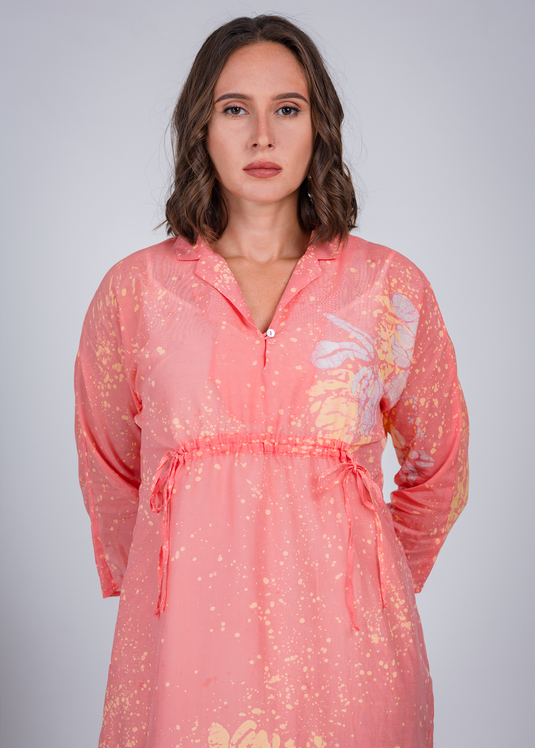 Drawstring Waist Batik Dress